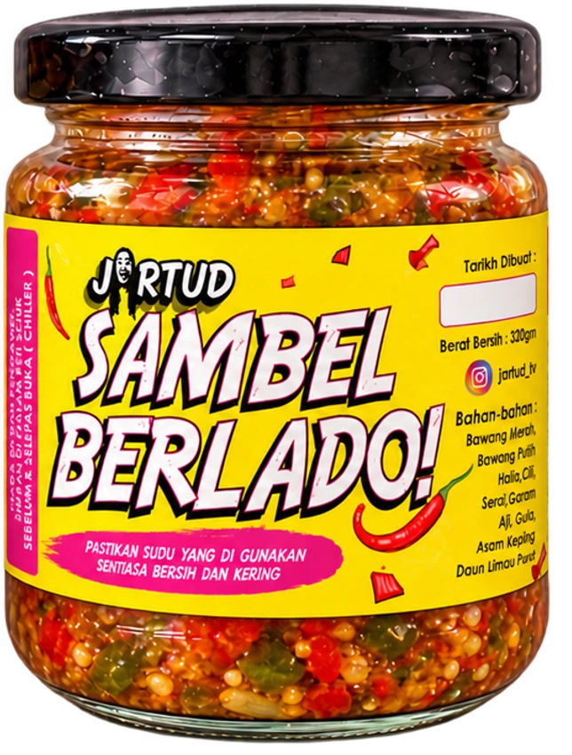 Ilustrasi balang kecil Sambel Berlado; saiz tester sebenar 200g