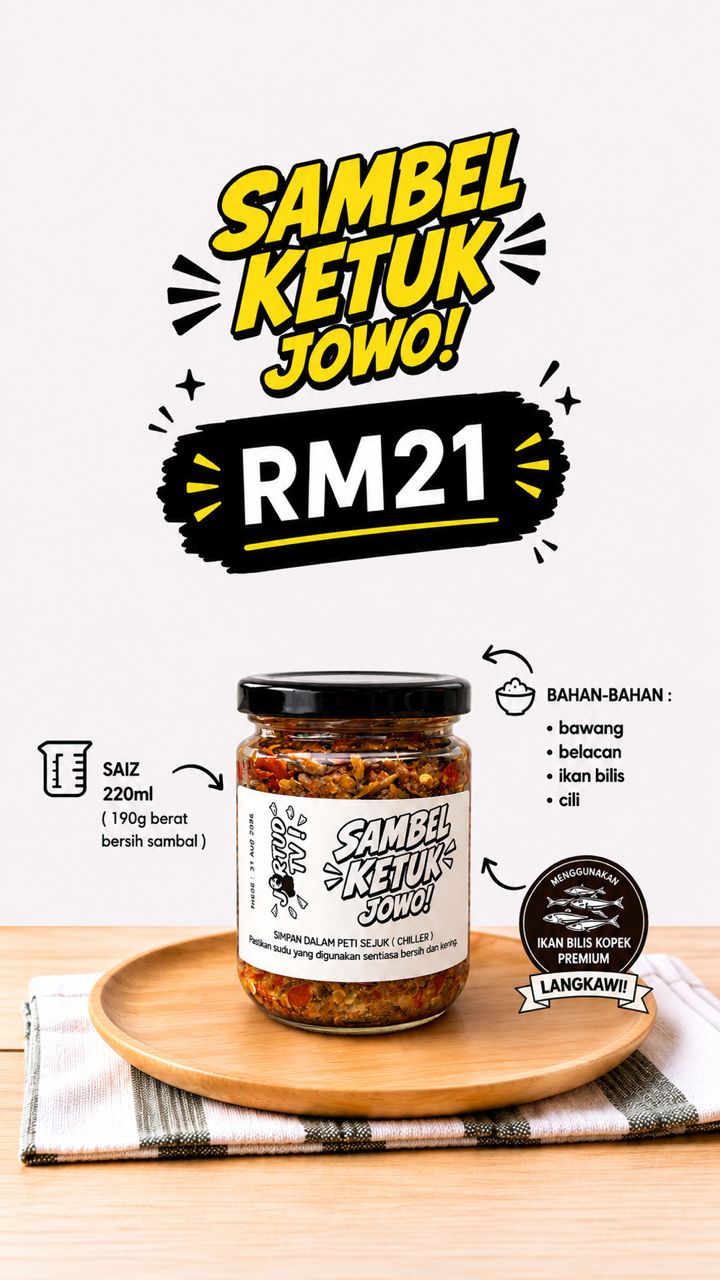 Poster produk Sambel Ketuk Jowo RM21, balang 220ml dengan ikan bilis kopek Langkawi